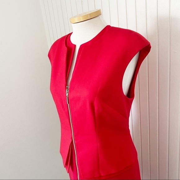 NWT Ted Baker Red Peplum Zip Front Career Dress Size 12 - Picture 6 of 11